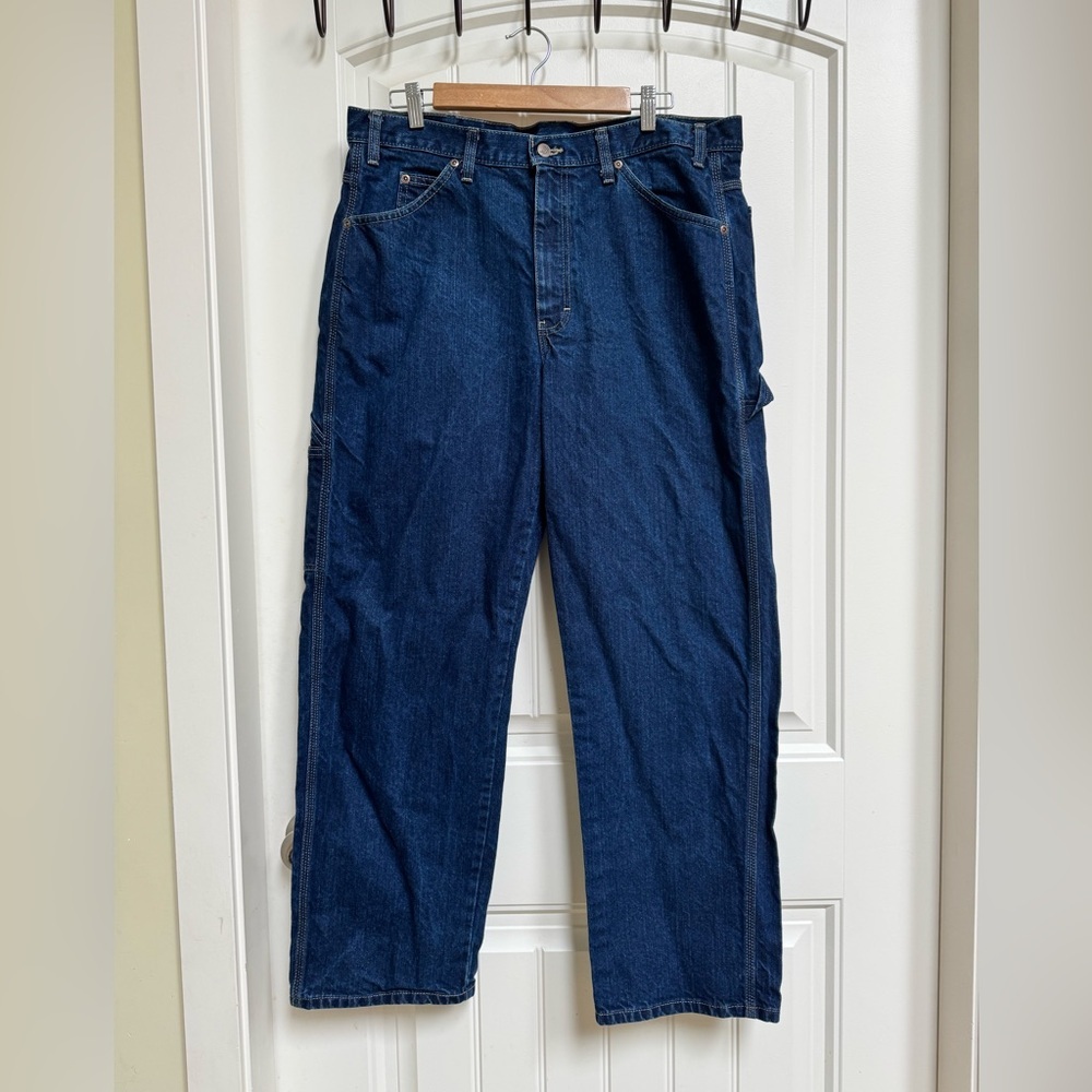 Dickies Relaxed Fit Heavy Duty  100% Cotton Dark Wash Carpenter Pants. 36” x 30”